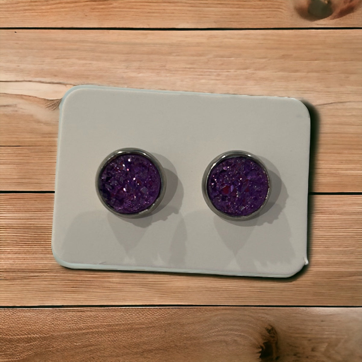 Purple Stud Druzy Earrings