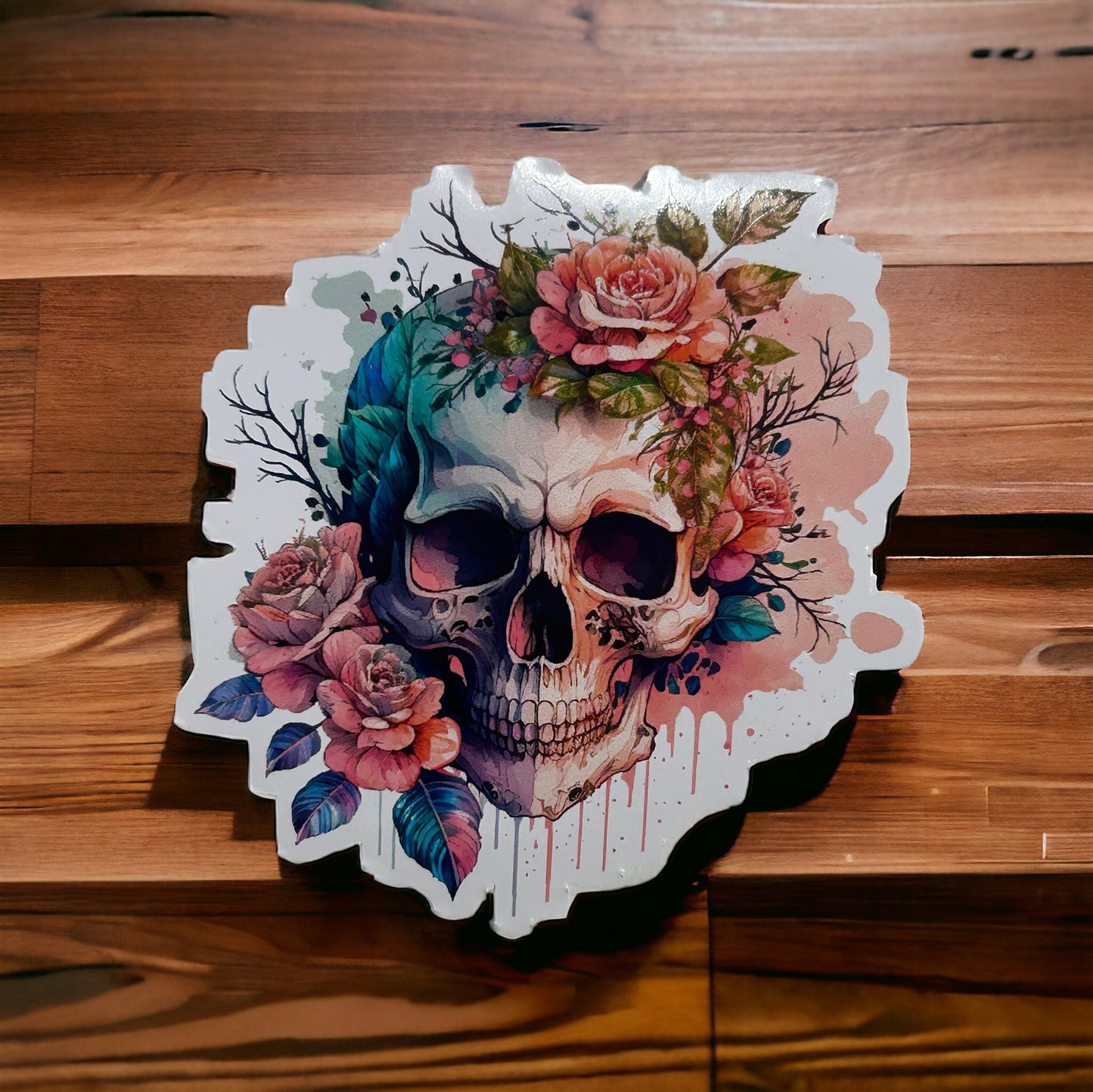 Pink Flower Skull Sticker