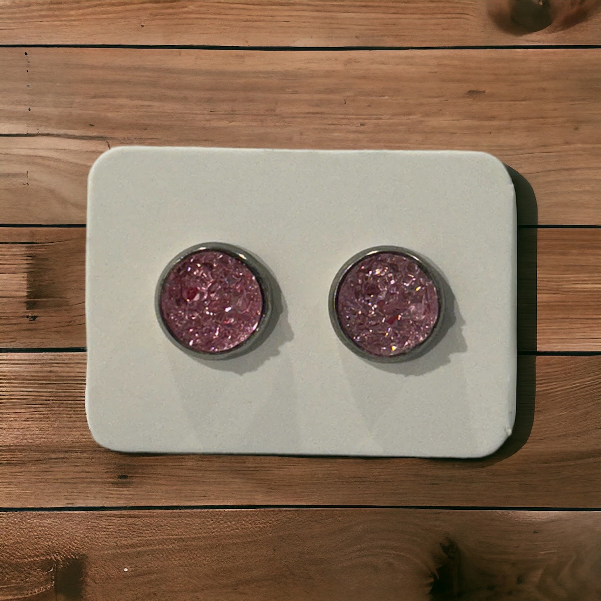 Pink Stud Druzy Earrings