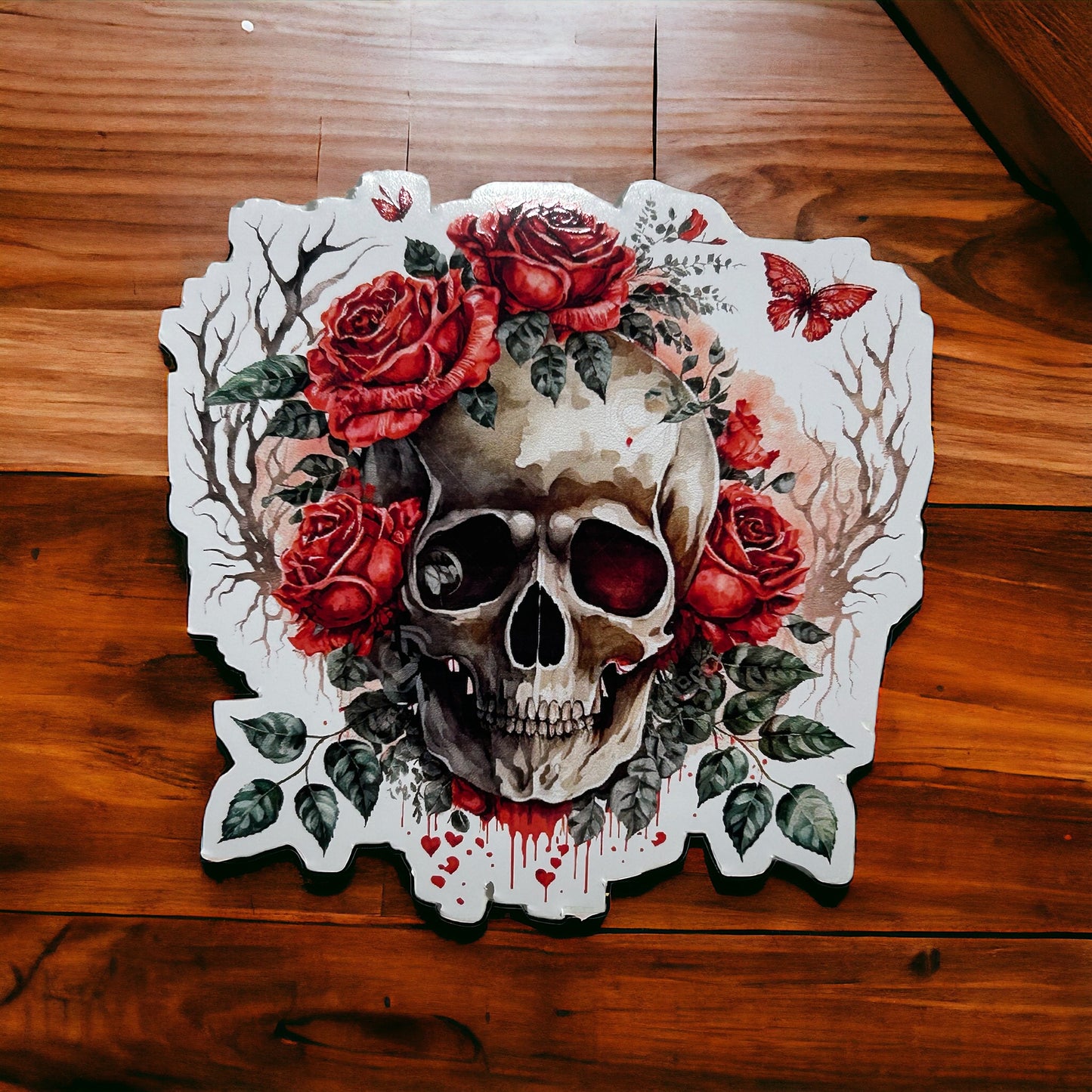 Red Flower Skull Sticker