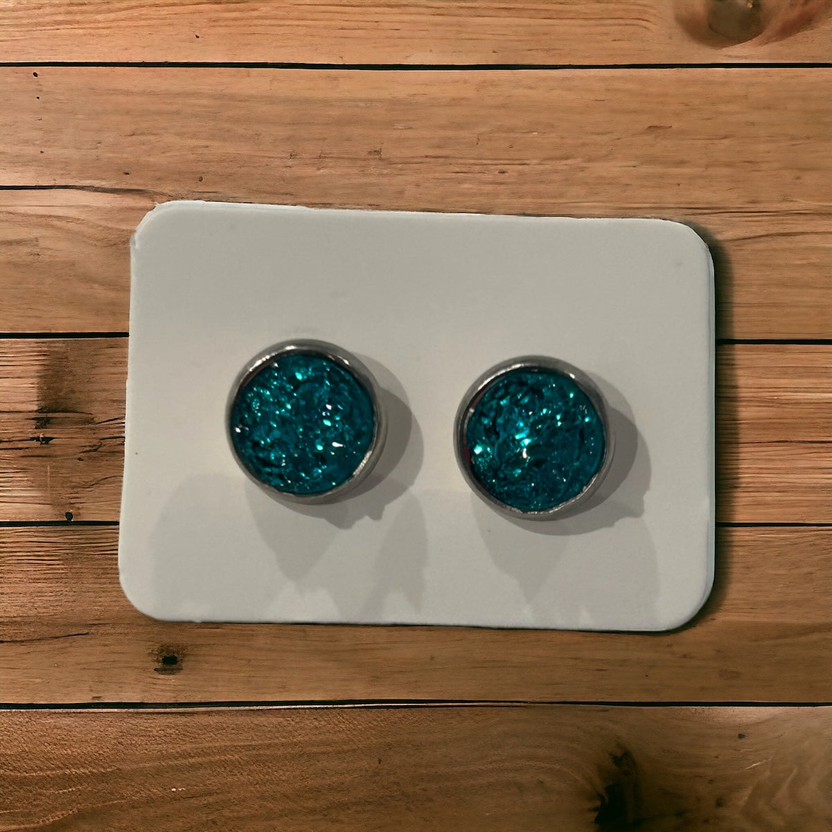 Teal Stud Druzy Earrings