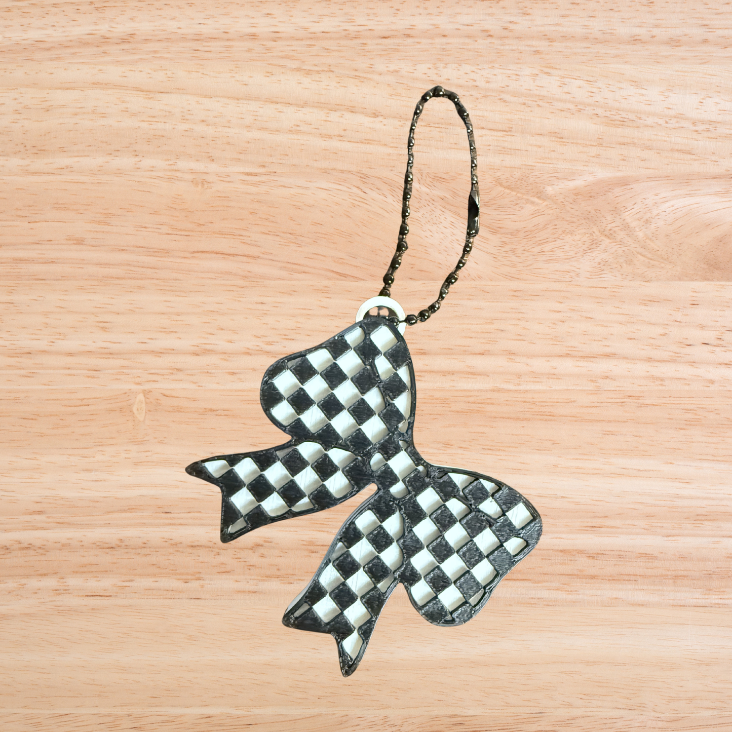 Can Tab Opener Keychain- Black and White Checkered Bow