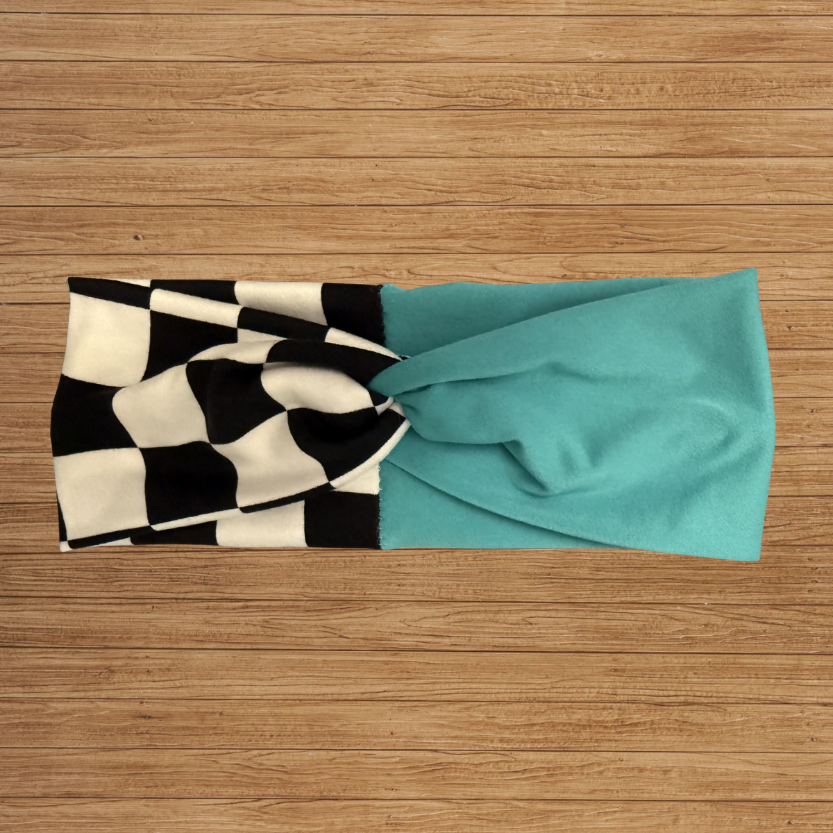 Checkered & Teal Dual Twisty- Headband