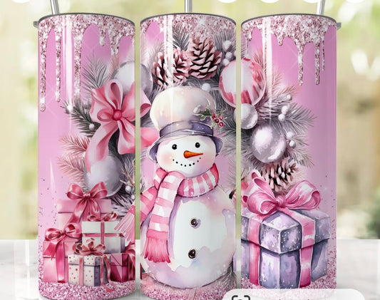 Pink Snowman Tumbler