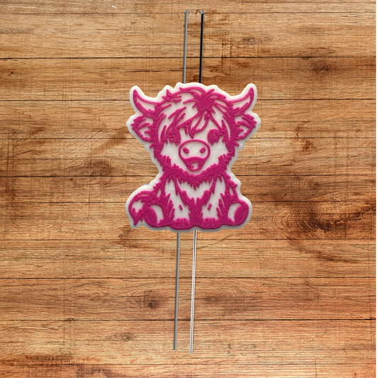 Pink Highland Cow Straw Topper