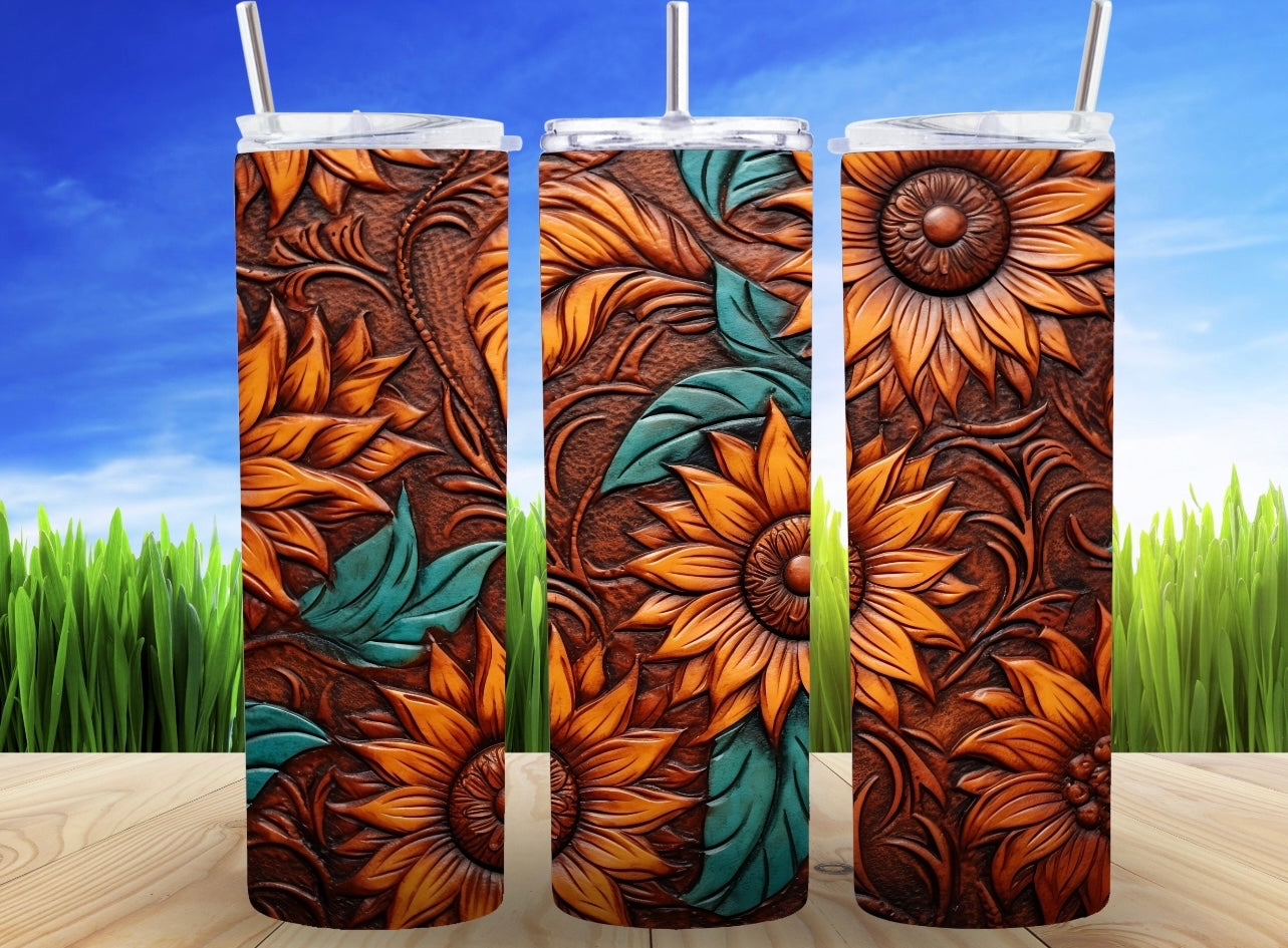 Leather Sunflower Tumbler