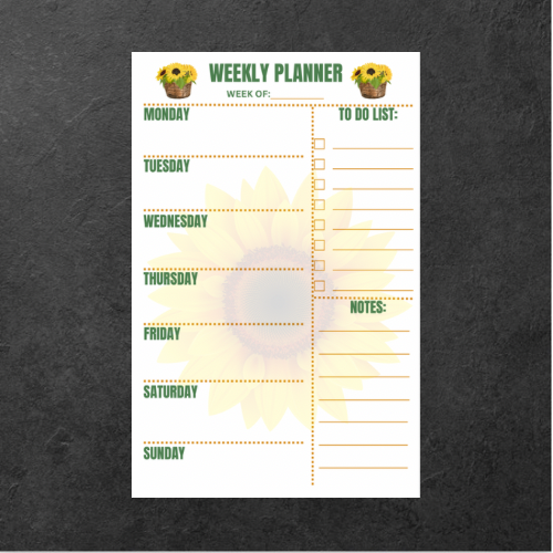 Weekly Planner Notepad- Sunflowers