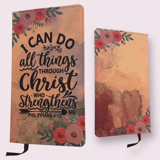 Philippians 4:13- Small Faux Leather Notebook