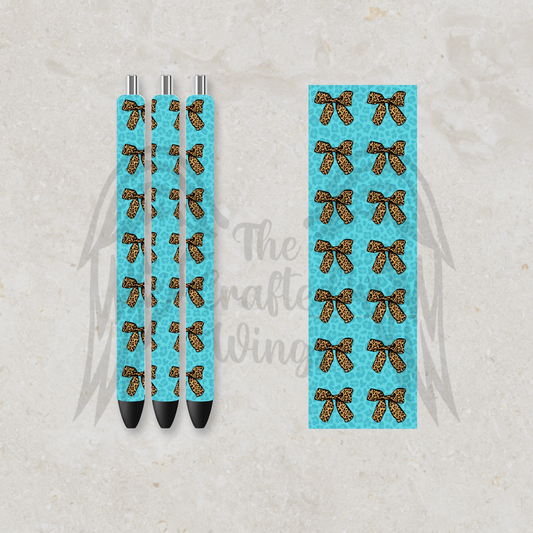 Teal with Leopard Bows Pen Design