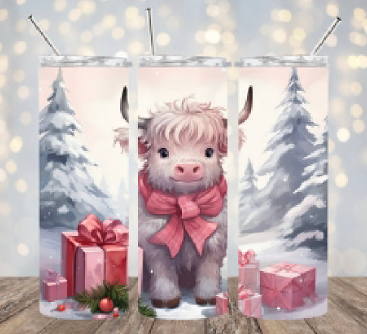 Pink Christmas Highland Cow