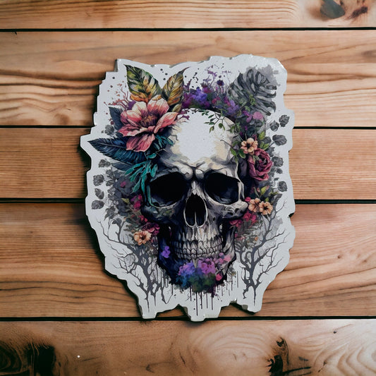 Purple Flower Skull Sticker