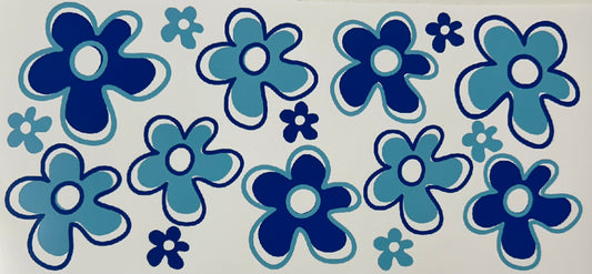 Blue Retro Flowers- 16 oz. Libbey Wrap