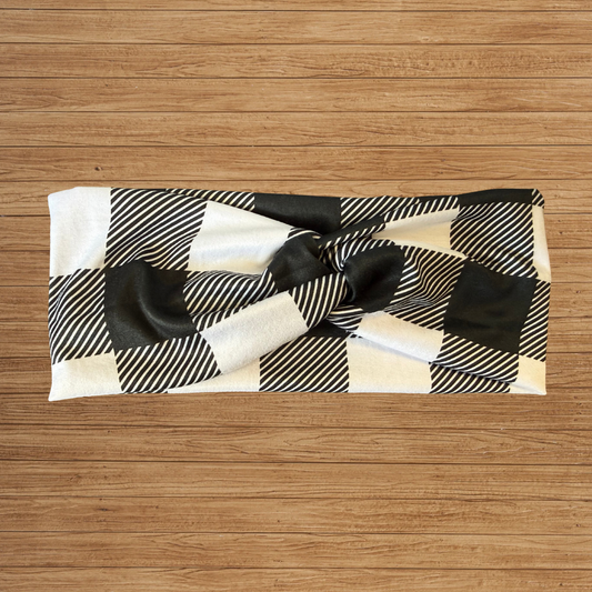 Black & White Plaid Twisty- Headband