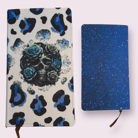 Blue Leopard Skull- Small Faux Leather Notebook