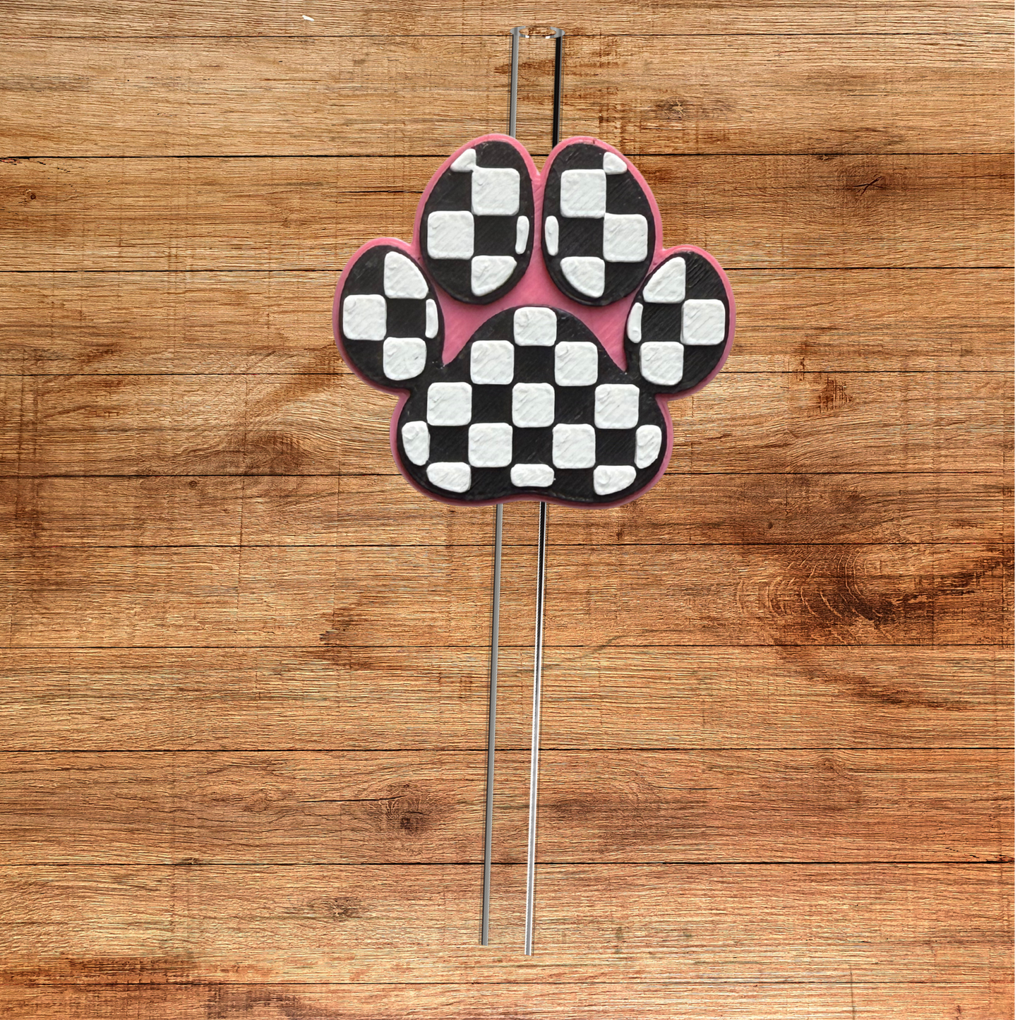 Pink Checkered Paw Print Straw Topper