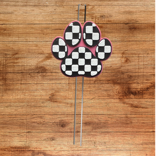 Pink Checkered Paw Print Straw Topper