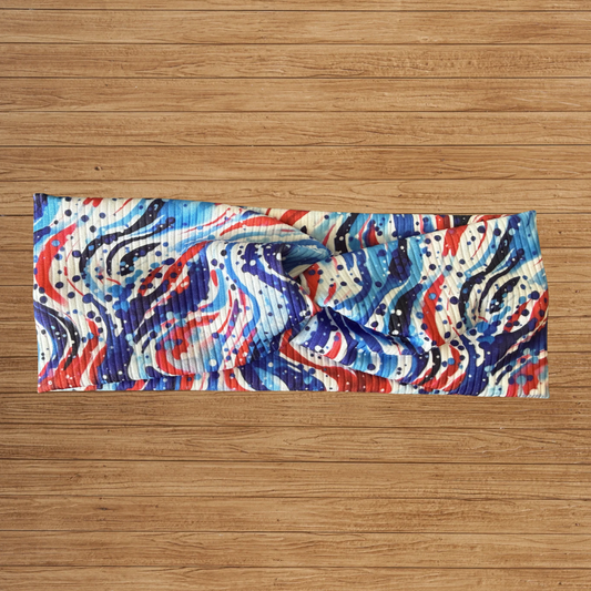 USA Swirl Ribbed Twisty- Headband
