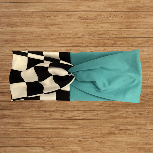 Checkered & Teal Dual Twisty- Headband