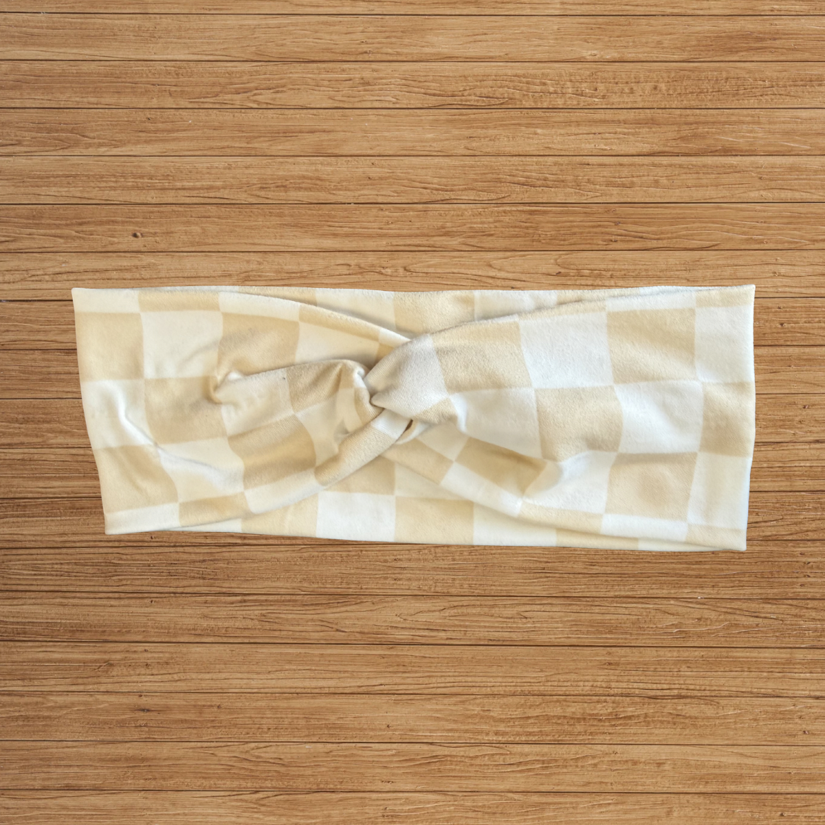 Tan Checkered  Twisty- Headband