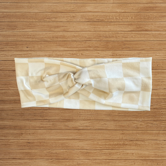 Tan Checkered  Twisty- Headband
