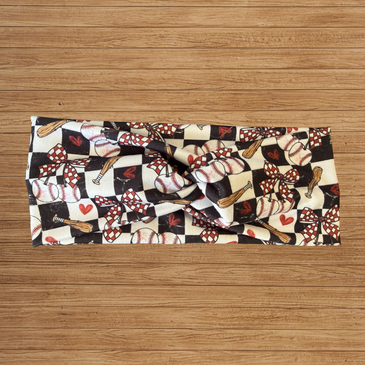 Checkered Baseball Love Twisty- Headband
