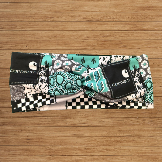 Black & Teal CarHart Twisty- Headband