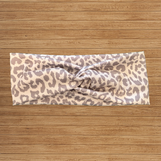 Grey Leopard Twisty- Headband