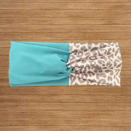 Grey Leopard & Teal Dual Twisty- Headband