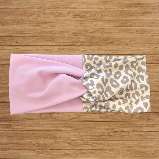 Grey Leopard & Pink Dual Twisty- Headband