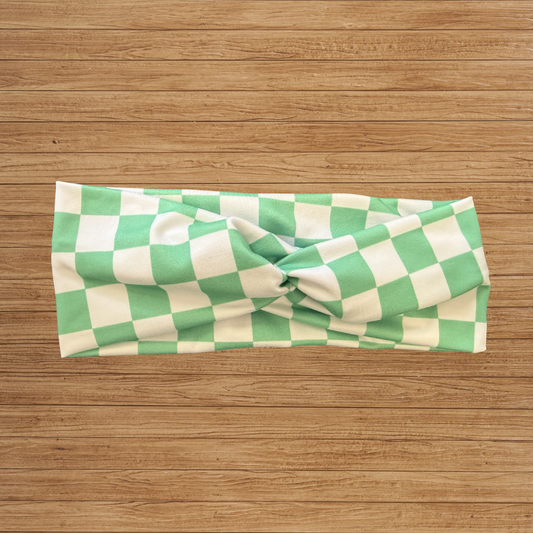 Green Checkered Twisty- Headband