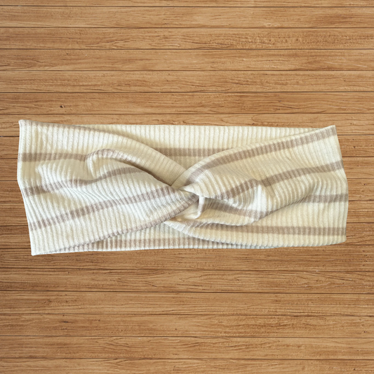 Tan Striped Twisty- Headband