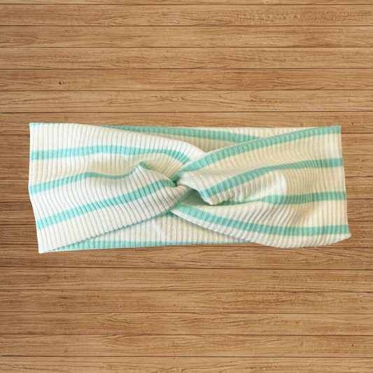 Teal Striped Twisty- Headband