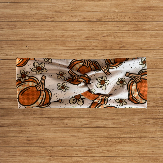 Pumpkin Checkered Twisty- Headband