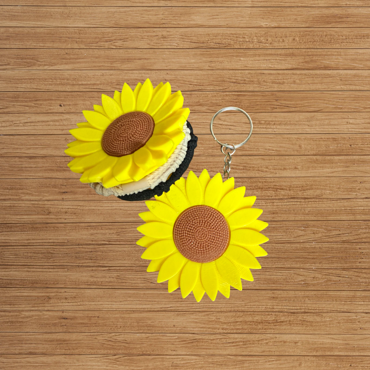 Big Sunflower Hair Tie Holder Keychain