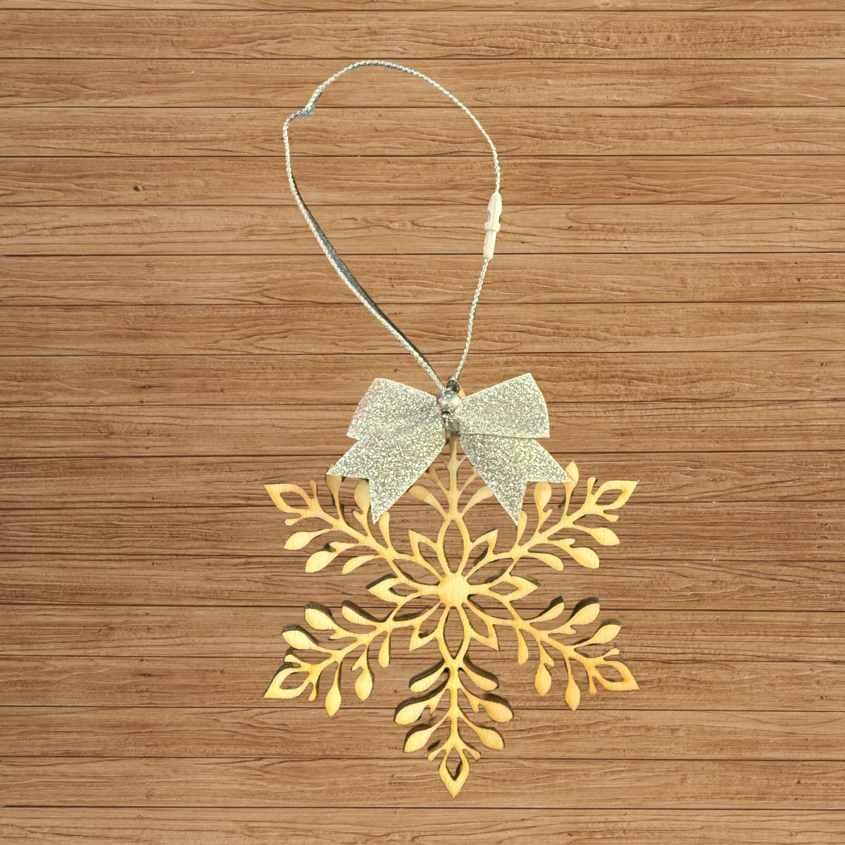 Wooden Snowflake Ornament with Bow