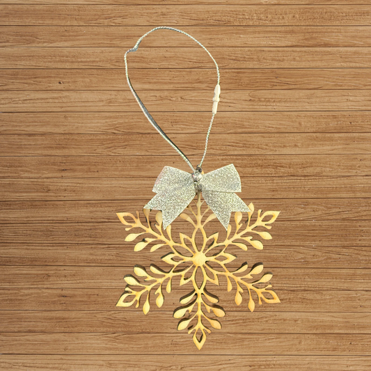 Wooden Snowflake Ornament with Bow