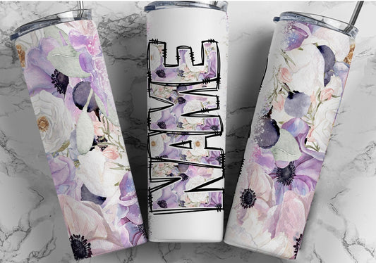 Purple Floral Vibe- Add Name Tumbler